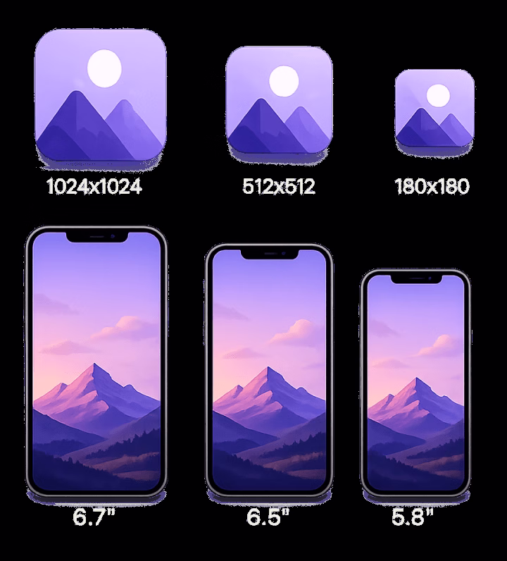 Automated app store screenshot and icon sizes